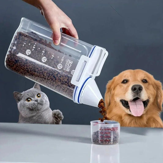 2kg Dog Cat Food Pail Plastic Storage Tank with Measuring Cup Container Moisture - proof Sealed Jar Pet Supplies Accessories - The Happy Pet Store