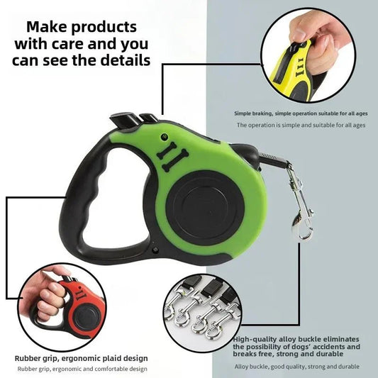3m 5m Dog Leash Strong Nylon Puppy Lead For Small Medium Large Dogs Cats Automatic Retractable Durable Yorkshire Pet Supplies - The Happy Pet Store