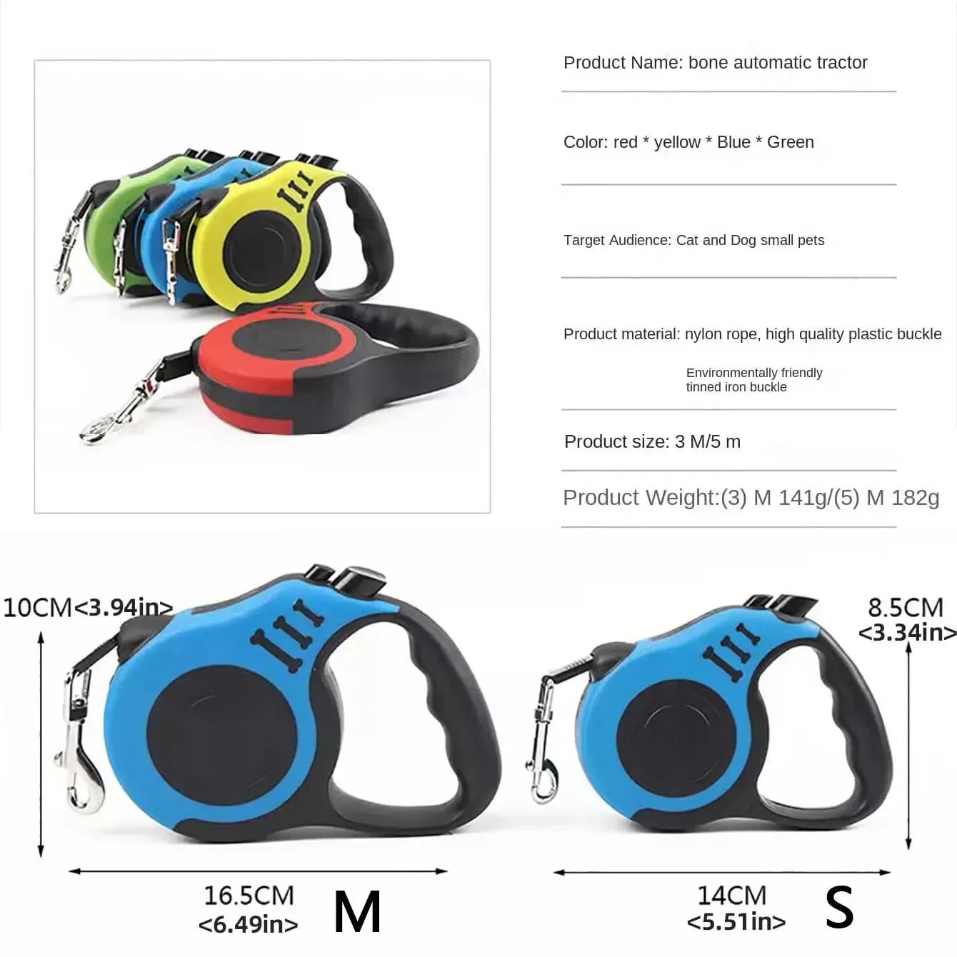 3m 5m Dog Leash Strong Nylon Puppy Lead For Small Medium Large Dogs Cats Automatic Retractable Durable Yorkshire Pet Supplies - The Happy Pet Store