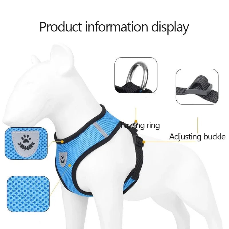 Cat Harness Vest Walking Lead Leash For Puppy Dogs Collar Polyester Adjustable Mesh Dog Harness For Small Medium Pet Accessories - The Happy Pet Store