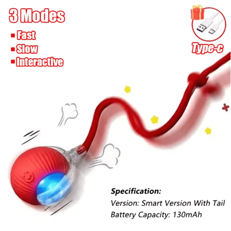 Cat Interactive ball Toy, Automatic Rolling Ball with Tail, Rechargeable Smart Pet Interactive Toy, Intelligent toy for Cat - The Happy Pet Store