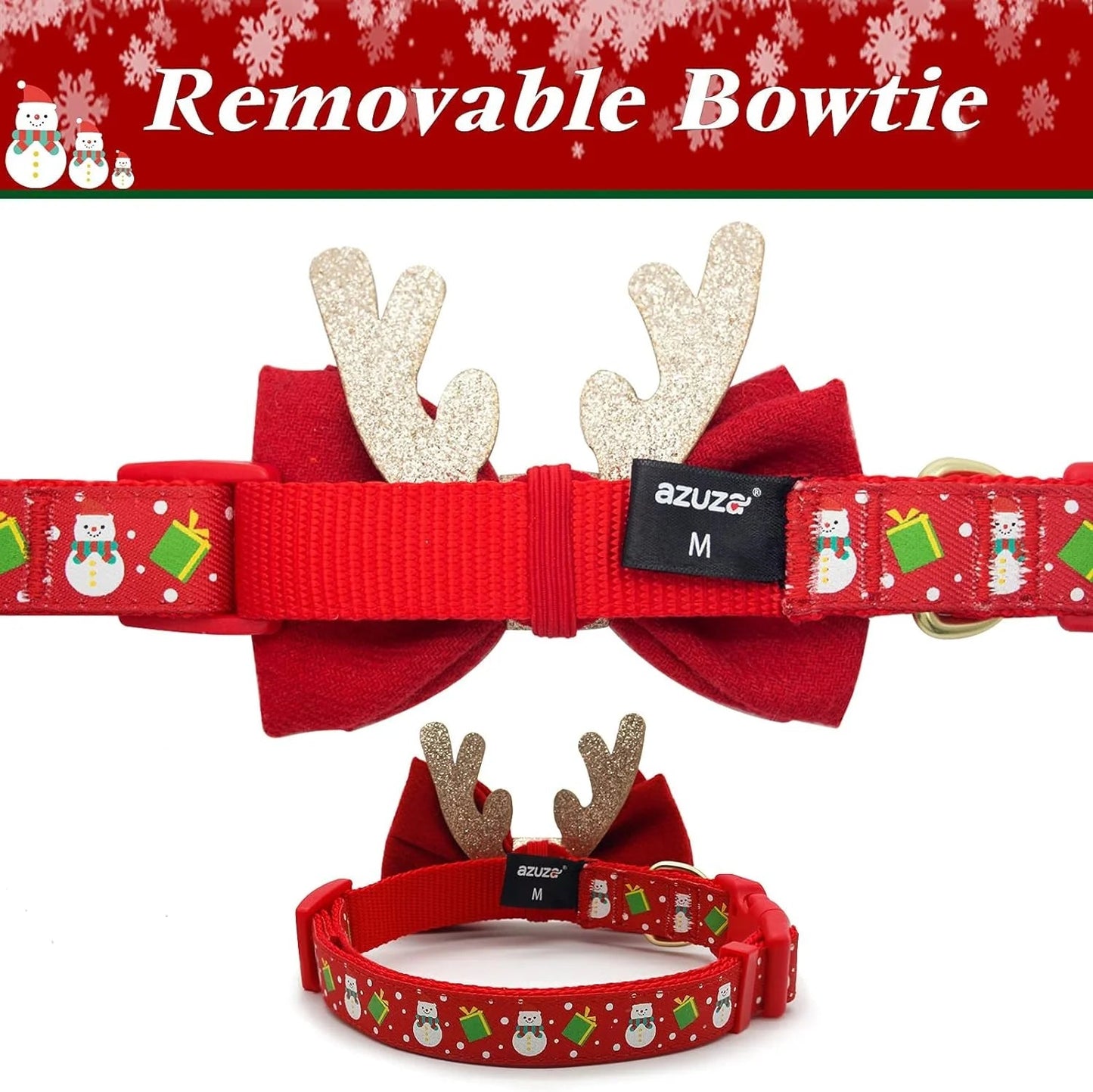 Christmas Dog Collar Adjustable Xmas Dog Collar with Christmas Antler Bow Tie Accessories Snowman Dog Collar for Medium Dogs - The Happy Pet Store