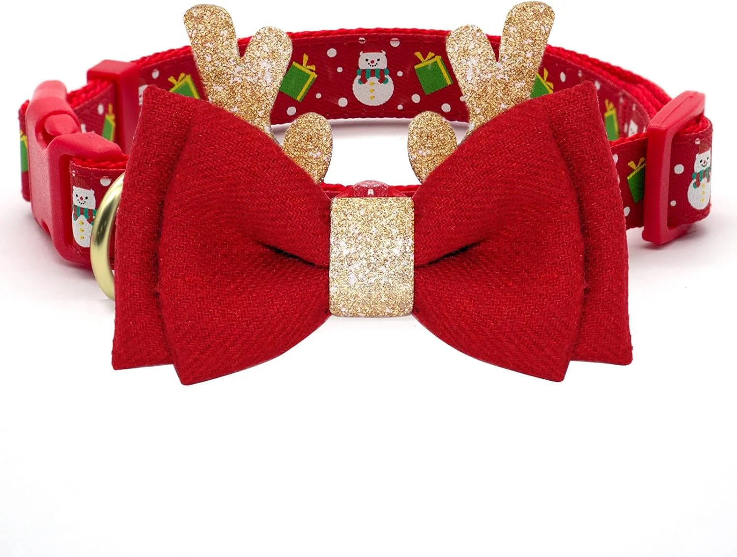 Christmas Dog Collar Adjustable Xmas Dog Collar with Christmas Antler Bow Tie Accessories Snowman Dog Collar for Medium Dogs - The Happy Pet Store