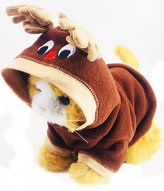 Christmas Pet Reindeer Outfit Xmas Dog Cat Coat Puppy Costume Hoodie Cloth 30Cm - The Happy Pet Store