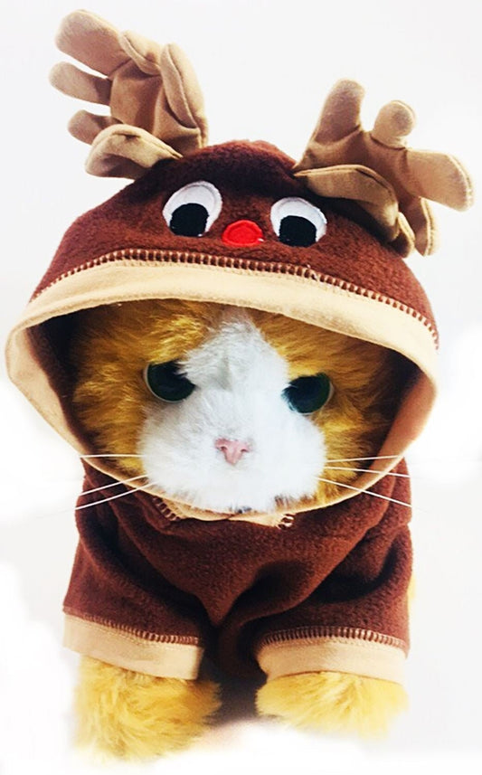 Christmas Pet Reindeer Outfit Xmas Dog Cat Coat Puppy Costume Hoodie Cloth 30Cm - The Happy Pet Store