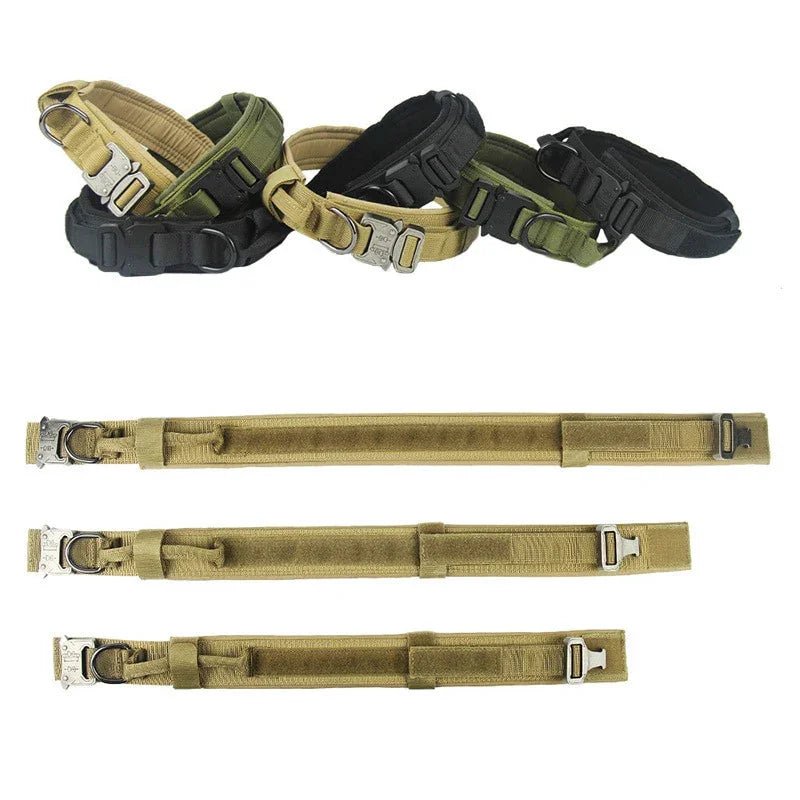 Dog Tag Nylon Tactical Collar With Handle Training Personalized - The Happy Pet Store