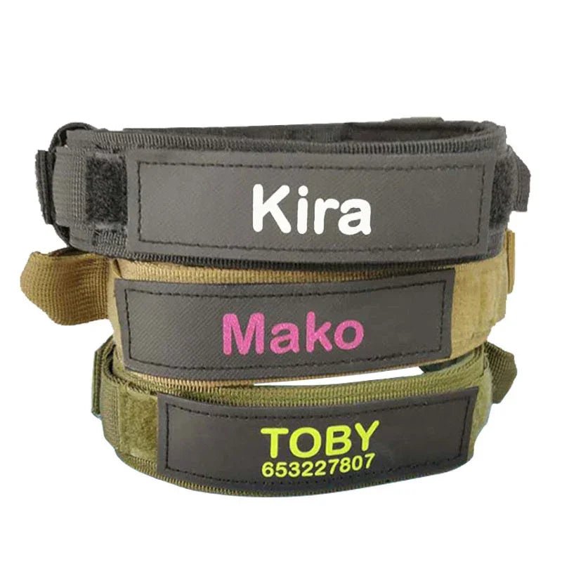 Dog Tag Nylon Tactical Collar With Handle Training Personalized - The Happy Pet Store