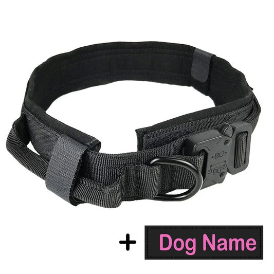 Dog Tag Nylon Tactical Collar With Handle Training Personalized - The Happy Pet Store