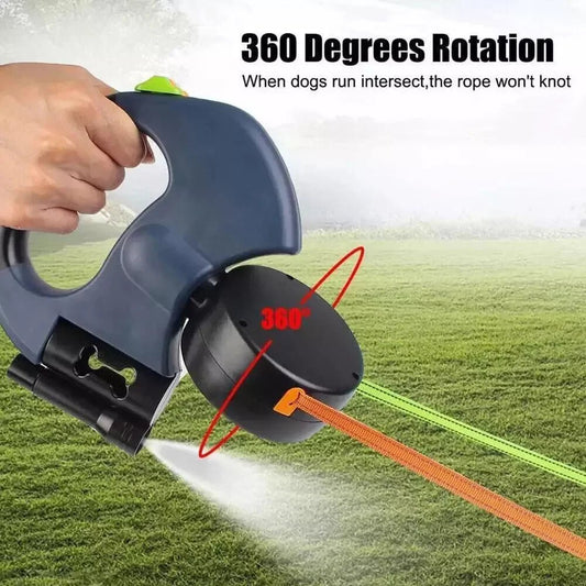 Dual Pet Leash Retractable Reflective Lead 360 Swivel Double Dog Walking Leash - The Happy Pet Store