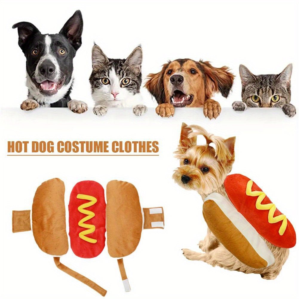 Funny Hot Dog Costume for Dogs - Cozy Dachshund Sausage Cosplay Outfit with Mustard Sauce Design, Adjustable Straps for Small/Medium Breeds, Perfect for Halloween & Parties, Dog Costumes for Small Dogs - The Happy Pet Store