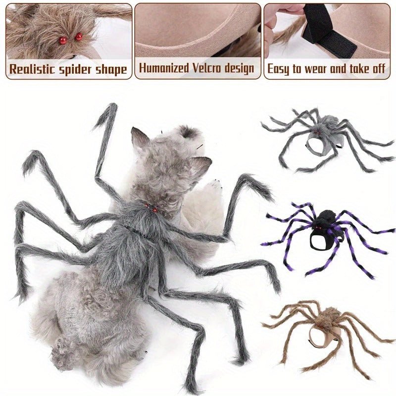 Halloween Pet Spider Costume - Funny Transforming Dog & Cat Outfit with Web Design, Gray/Brown/Black/Purple, Sizes S/M/L,, Perfect for Halloween Parties, Halloween Costumes - The Happy Pet Store