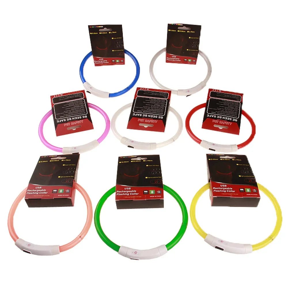 Led Dog COLLAR USB Rechargeable Glowing Collar Night Visibility Reflective Waterproof Adjustable Strap For Dogs Small Medium Lar - The Happy Pet Store