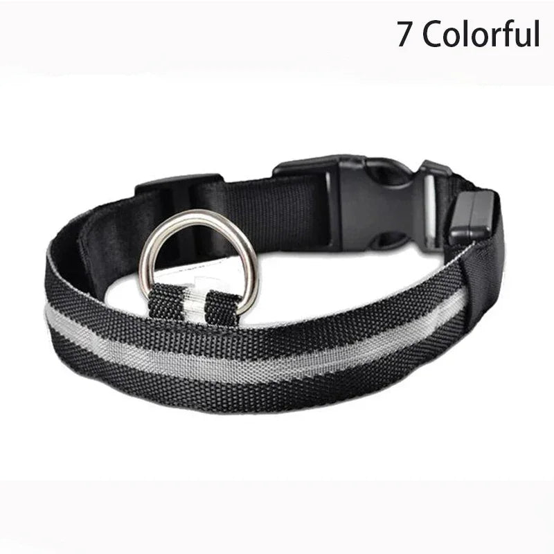 Leopard LED Dog Collar Luminous Adjustable Glowing Collar For Dogs Pet Night Safety Nylon Collar Luminous LED Bright Dog Collar - The Happy Pet Store
