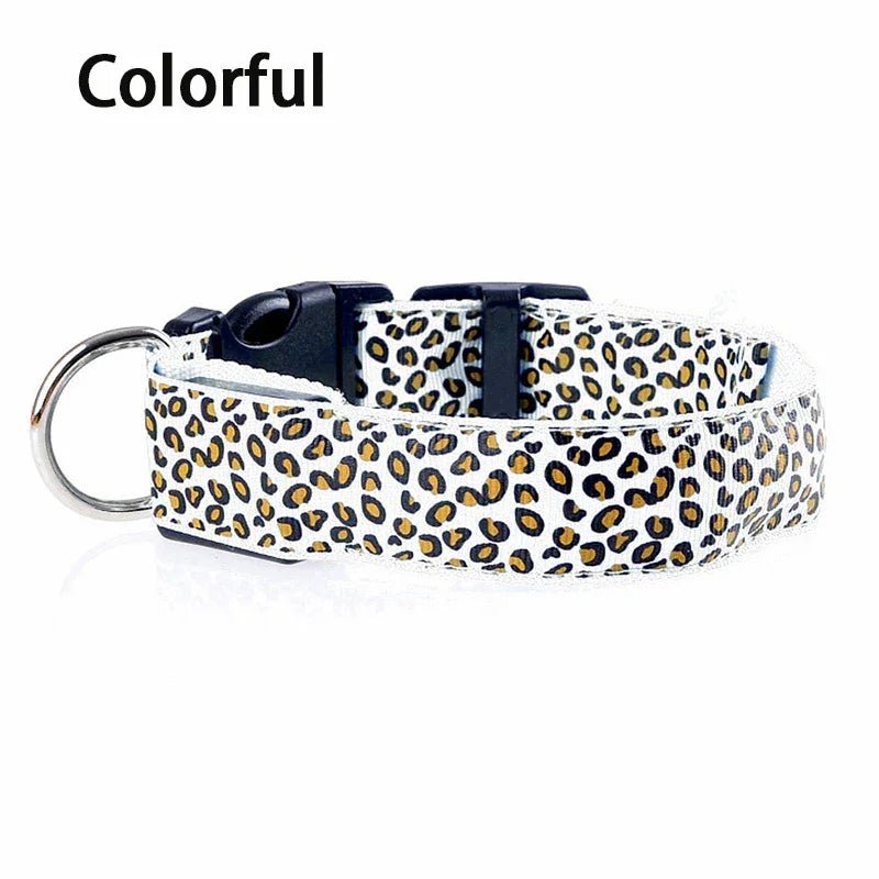 Leopard LED Dog Collar Luminous Adjustable Glowing Collar For Dogs Pet Night Safety Nylon Collar Luminous LED Bright Dog Collar - The Happy Pet Store