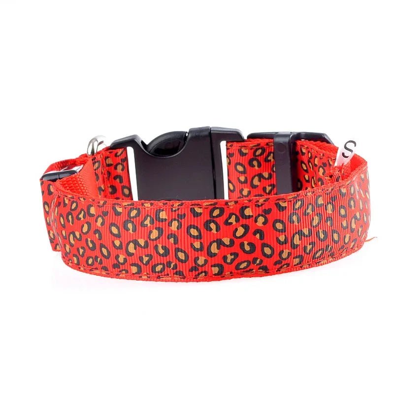 Leopard LED Dog Collar Luminous Adjustable Glowing Collar For Dogs Pet Night Safety Nylon Collar Luminous LED Bright Dog Collar - The Happy Pet Store