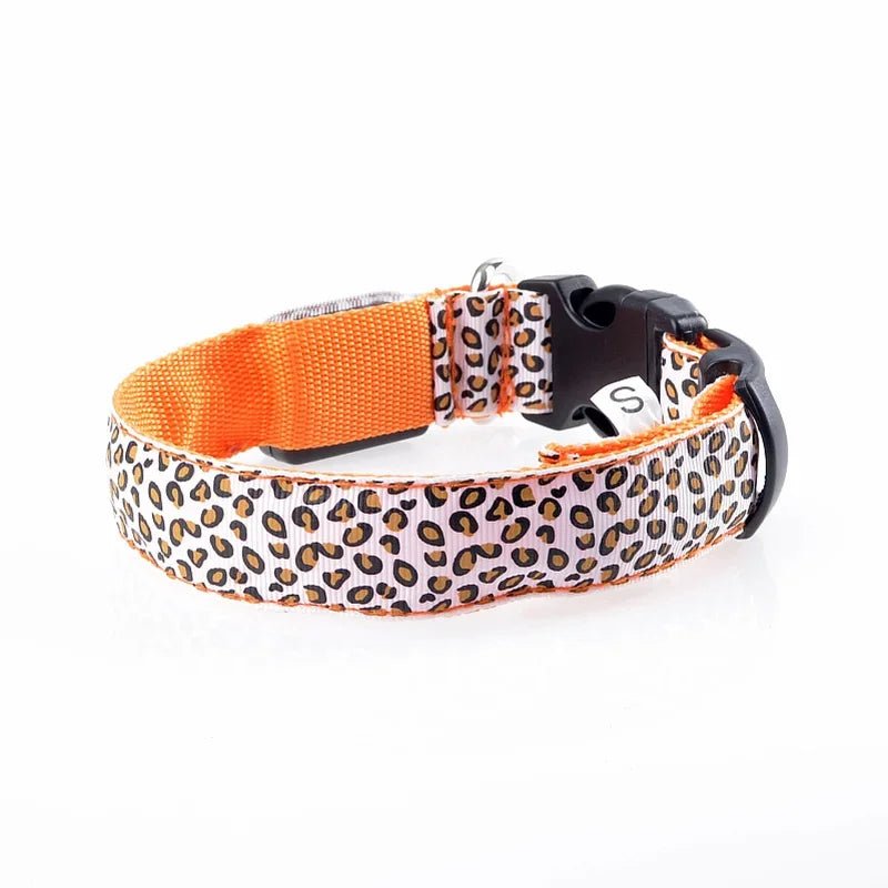 Leopard LED Dog Collar Luminous Adjustable Glowing Collar For Dogs Pet Night Safety Nylon Collar Luminous LED Bright Dog Collar - The Happy Pet Store