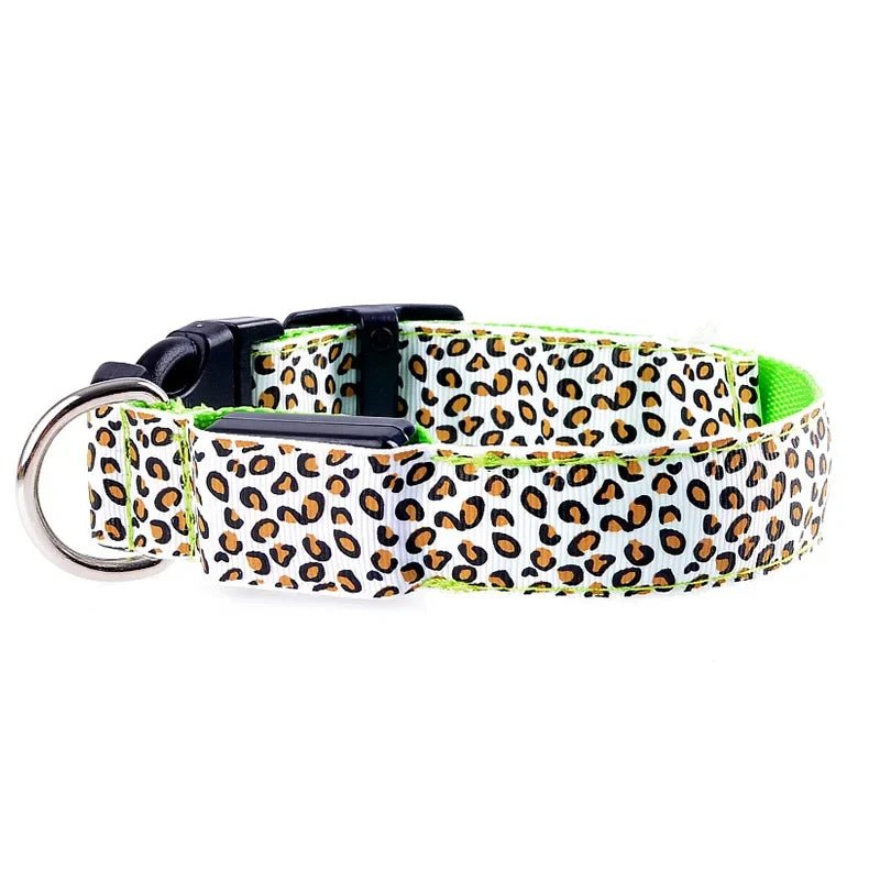 Leopard LED Dog Collar Luminous Adjustable Glowing Collar For Dogs Pet Night Safety Nylon Collar Luminous LED Bright Dog Collar - The Happy Pet Store