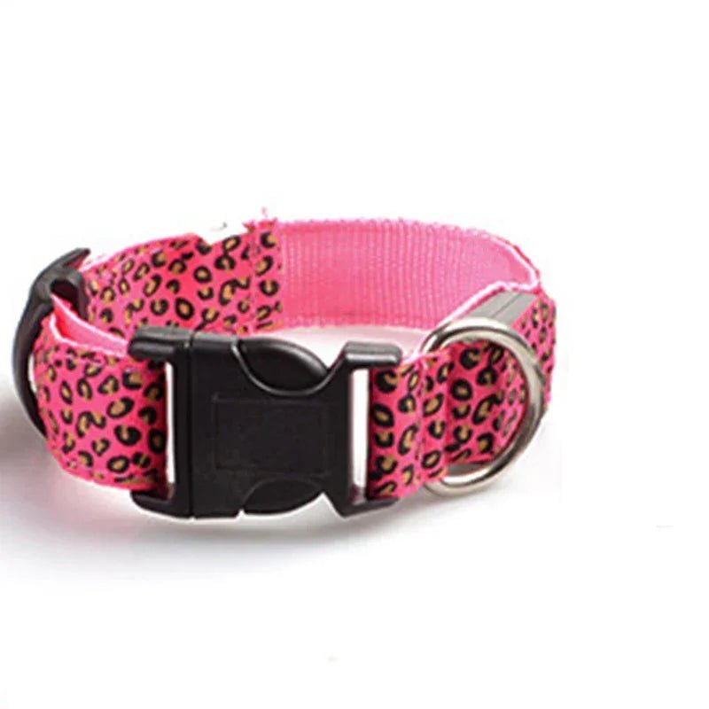 Leopard LED Dog Collar Luminous Adjustable Glowing Collar For Dogs Pet Night Safety Nylon Collar Luminous LED Bright Dog Collar - The Happy Pet Store