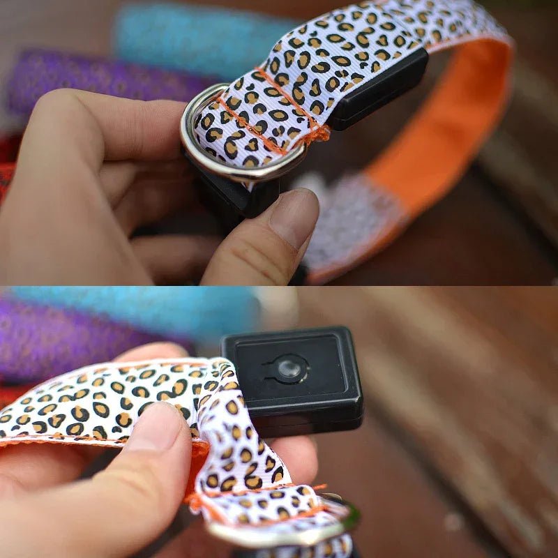 Leopard LED Dog Collar Luminous Adjustable Glowing Collar For Dogs Pet Night Safety Nylon Collar Luminous LED Bright Dog Collar - The Happy Pet Store