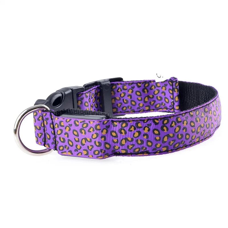 Leopard LED Dog Collar Luminous Adjustable Glowing Collar For Dogs Pet Night Safety Nylon Collar Luminous LED Bright Dog Collar - The Happy Pet Store