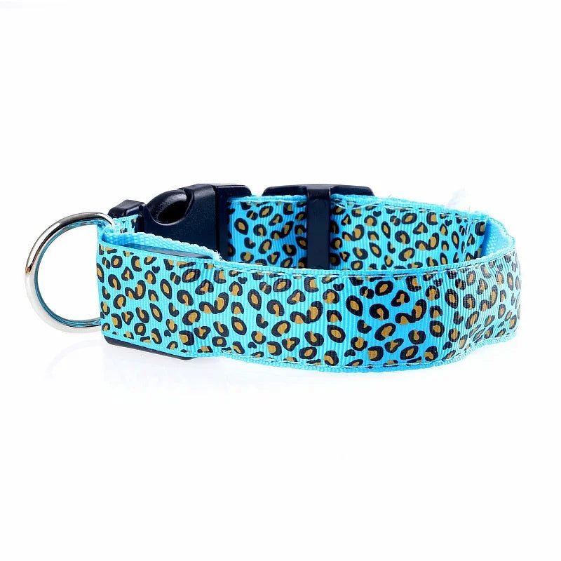 Leopard LED Dog Collar Luminous Adjustable Glowing Collar For Dogs Pet Night Safety Nylon Collar Luminous LED Bright Dog Collar - The Happy Pet Store