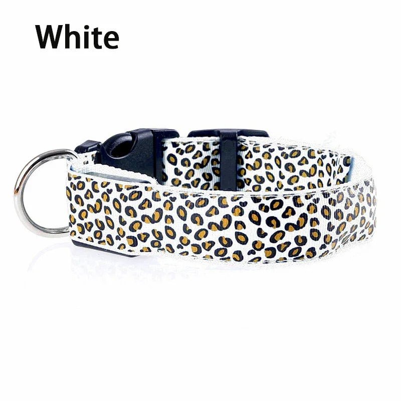 Leopard LED Dog Collar Luminous Adjustable Glowing Collar For Dogs Pet Night Safety Nylon Collar Luminous LED Bright Dog Collar - The Happy Pet Store