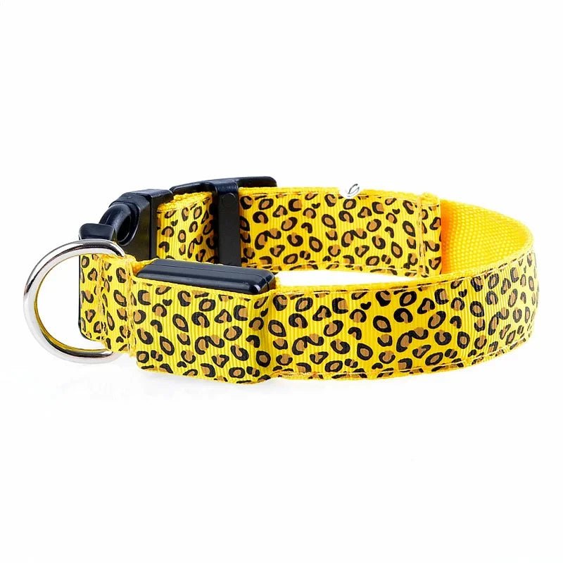 Leopard LED Dog Collar Luminous Adjustable Glowing Collar For Dogs Pet Night Safety Nylon Collar Luminous LED Bright Dog Collar - The Happy Pet Store