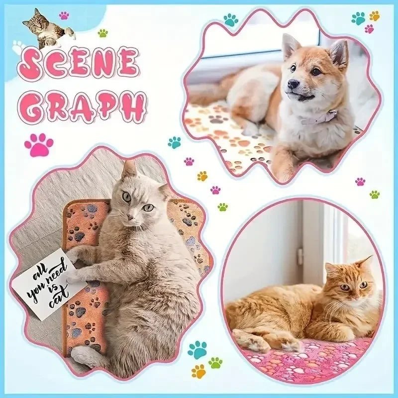 Pet Blanket Flannel Cute Dog Paw Print Pattern Warm and Comfortable Soft Cozy Blanket Mat for Dogs Cats Puppies Kittens Home Use - The Happy Pet Store