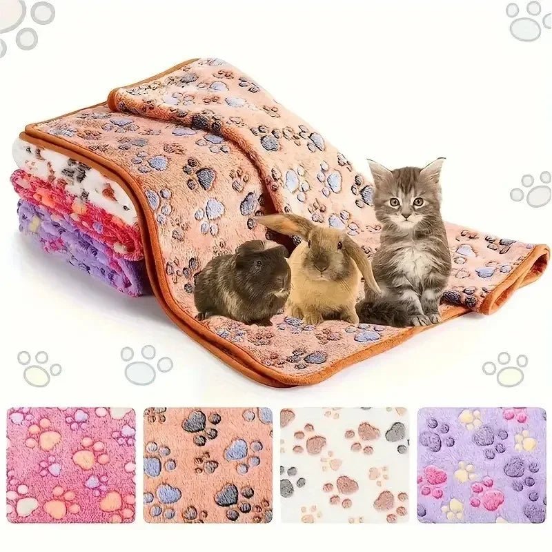 Pet Blanket Flannel Cute Dog Paw Print Pattern Warm and Comfortable Soft Cozy Blanket Mat for Dogs Cats Puppies Kittens Home Use - The Happy Pet Store