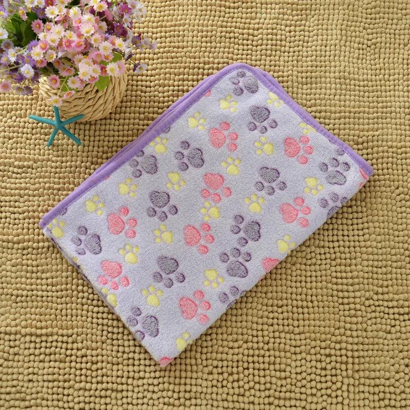Pet Blanket Flannel Cute Dog Paw Print Pattern Warm and Comfortable Soft Cozy Blanket Mat for Dogs Cats Puppies Kittens Home Use - The Happy Pet Store