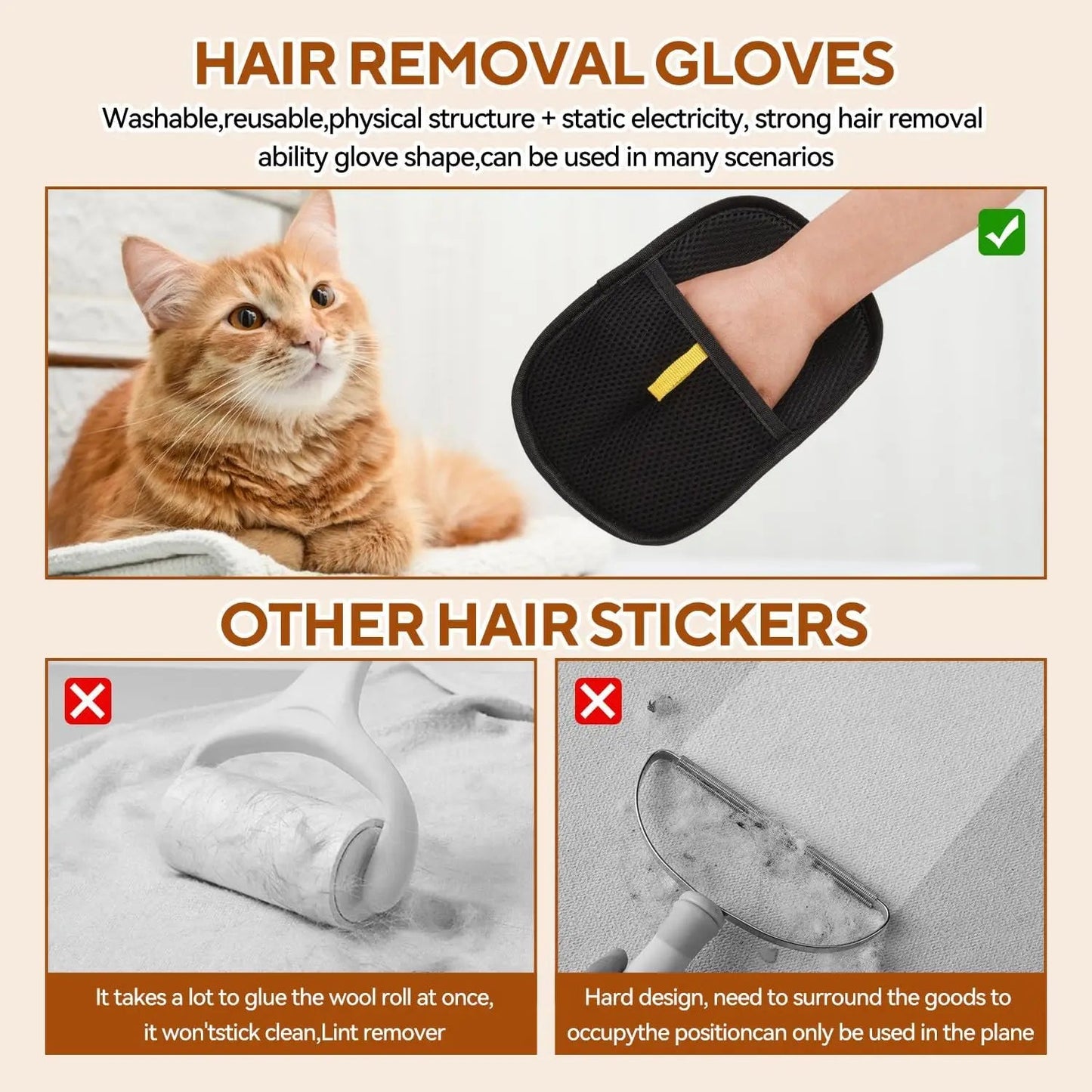 Pet Hair Removal Tool Reusable Static Removal Gloves, Double - Sided Grooming Gloves for Pets, Removes Pet Fur Hair for Carpets - The Happy Pet Store