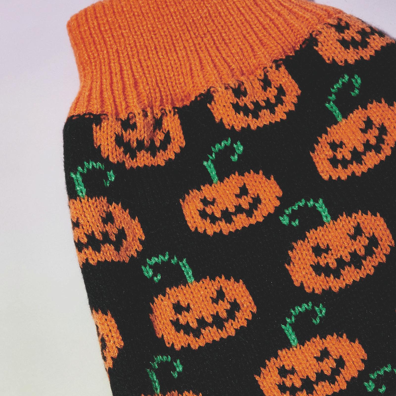 Pet Halloween Sweater - Pumpkin Face & Jack - o' - Lantern Print Pullover for Small/Medium Dogs, Machine Washable Orange & Black Festive Dog Sweater for Fall & Costume Parties, Halloween Accessories, Knitted Texture - The Happy Pet Store