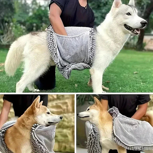 Portable Plug - in No Dirty Hands Dog Cat Blanket Absorbent Quick Drying Chenille Towel Pet Bath Cleaning Supplies Dog Accessories - The Happy Pet Store