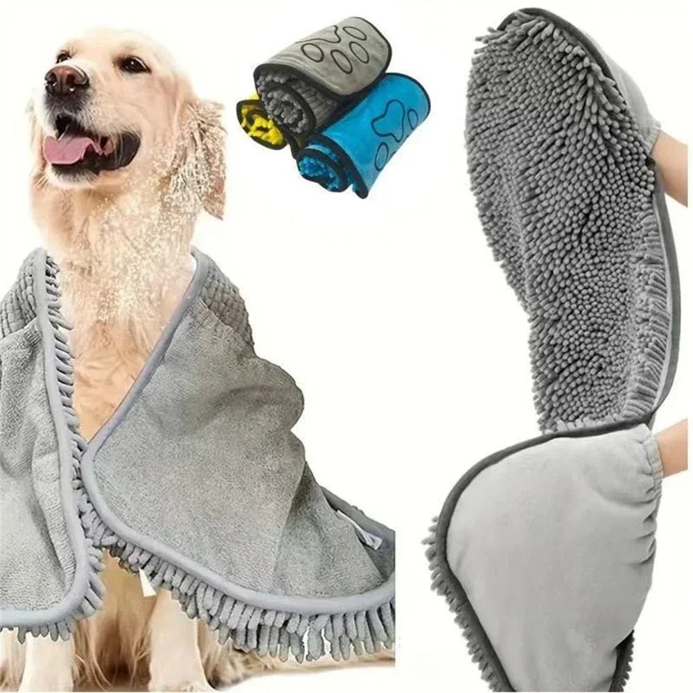 Portable Plug - in No Dirty Hands Dog Cat Blanket Absorbent Quick Drying Chenille Towel Pet Bath Cleaning Supplies Dog Accessories - The Happy Pet Store