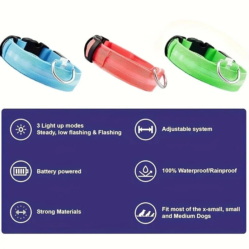 Reflective LED Dog Collar for Night Safety - Durable, Geometric Patterned, Battery - Powered, Ideal for Small/Medium Breeds - The Happy Pet Store