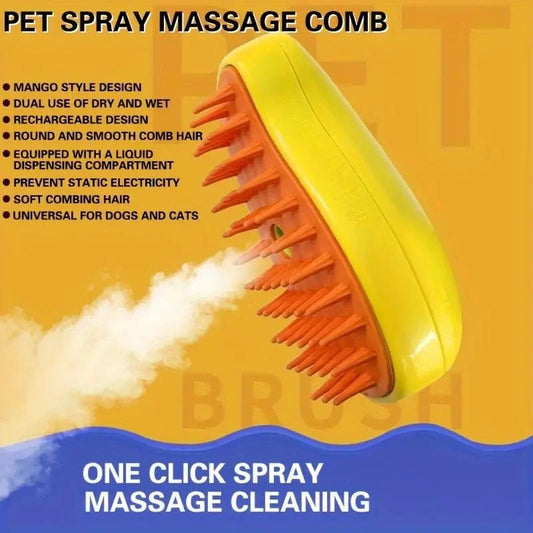 Steamy Dog Brush Electric Spray Cat Hair Brush 3 In1 Dog Steamer Brush for Massage Pet Grooming Removing Tangled and Loose Hair - The Happy Pet Store