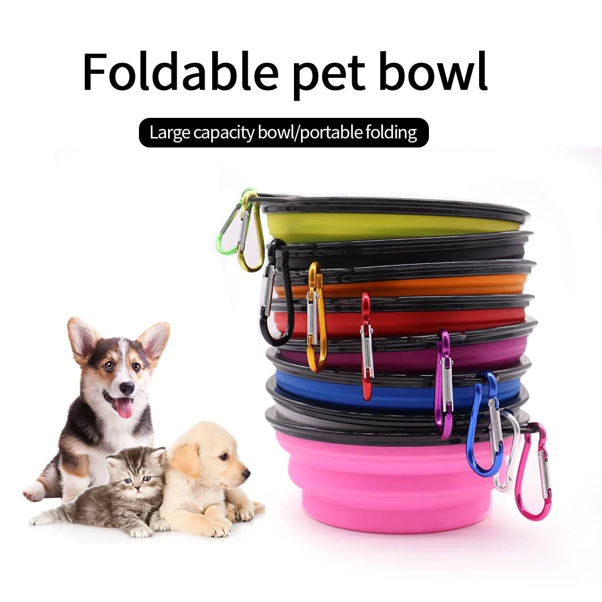 TPR Foldable Dog Bowl | Collapsible Pet Food Water Dish | Flexible, BPA - Free & Portable for Travel - The Happy Pet Store