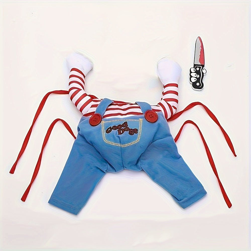 Unisex Funny Pet Costume with Knife Prop - Winter Warm Polyester Outfit for Medium Dogs & Cats, Adjustable Straps for Halloween & Themed Parties, "Good Dogs" Design, Pet Costume Party | Quirky Pet Outfit | Durable Pet Outfit - The Happy Pet Store