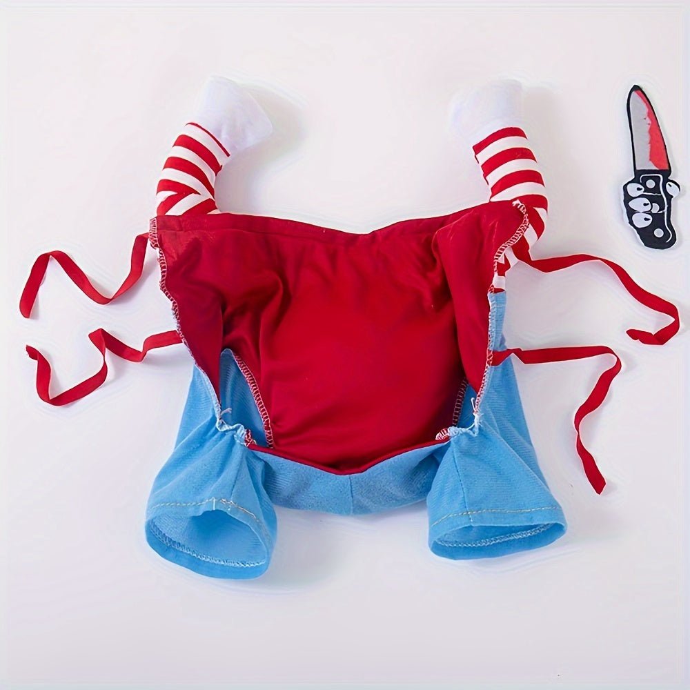 Unisex Funny Pet Costume with Knife Prop - Winter Warm Polyester Outfit for Medium Dogs & Cats, Adjustable Straps for Halloween & Themed Parties, "Good Dogs" Design, Pet Costume Party | Quirky Pet Outfit | Durable Pet Outfit - The Happy Pet Store