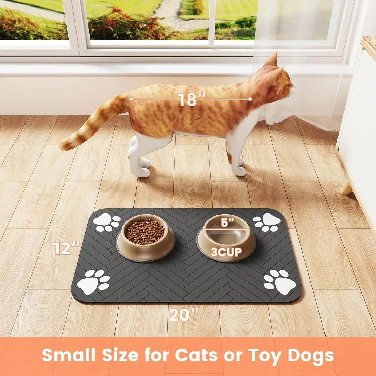 Waterproof Placemat for Dog & Cat Food & Water Bowls, Quick - Dry Rubber Backing - The Happy Pet Store
