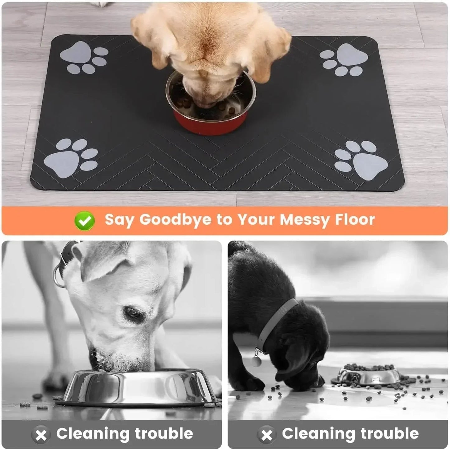 Waterproof Placemat for Dog & Cat Food & Water Bowls, Quick - Dry Rubber Backing - The Happy Pet Store