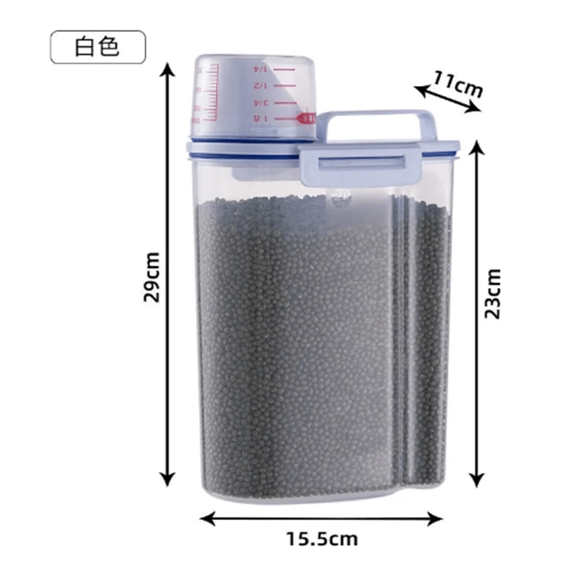 2kg Dog Cat Food Pail Plastic Storage Tank with Measuring Cup Container Moisture - proof Sealed Jar Pet Supplies Accessories - The Happy Pet Store