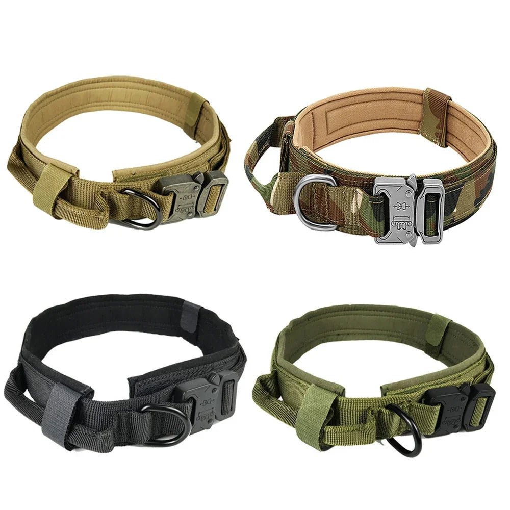 Dog Tag Nylon Tactical Collar With Handle Training Personalized - The Happy Pet Store