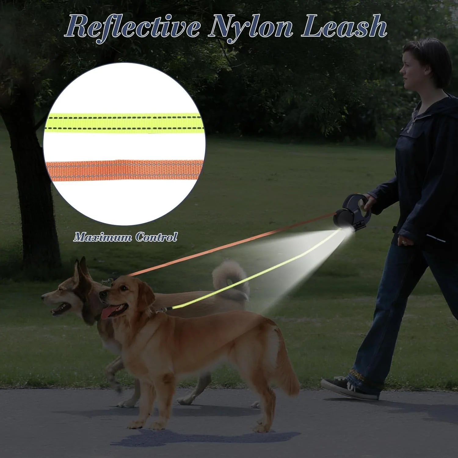 Dual Pet Leash Retractable Reflective Lead 360 Swivel Double Dog Walking Leash - The Happy Pet Store