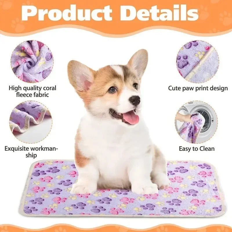 Pet Blanket Flannel Cute Dog Paw Print Pattern Warm and Comfortable Soft Cozy Blanket Mat for Dogs Cats Puppies Kittens Home Use - The Happy Pet Store