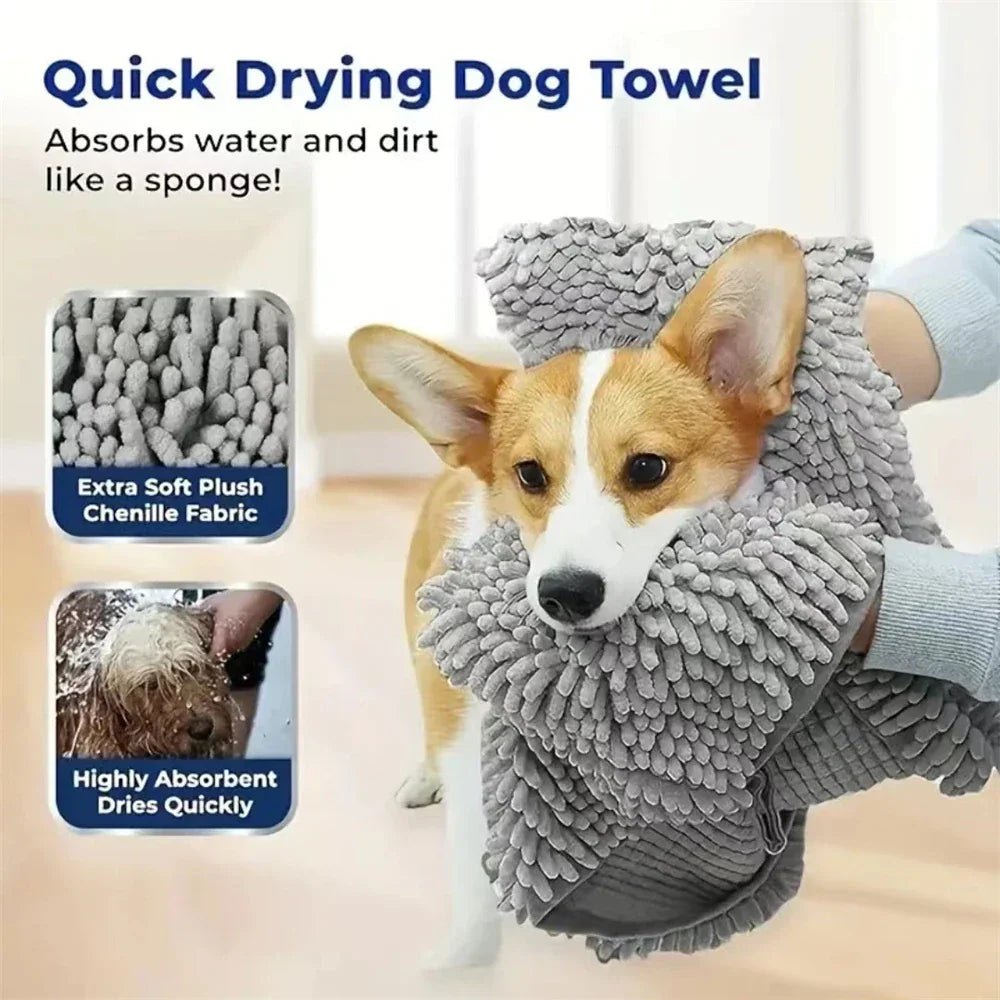 Portable Plug - in No Dirty Hands Dog Cat Blanket Absorbent Quick Drying Chenille Towel Pet Bath Cleaning Supplies Dog Accessories - The Happy Pet Store