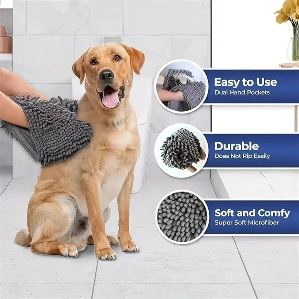 Portable Plug - in No Dirty Hands Dog Cat Blanket Absorbent Quick Drying Chenille Towel Pet Bath Cleaning Supplies Dog Accessories - The Happy Pet Store