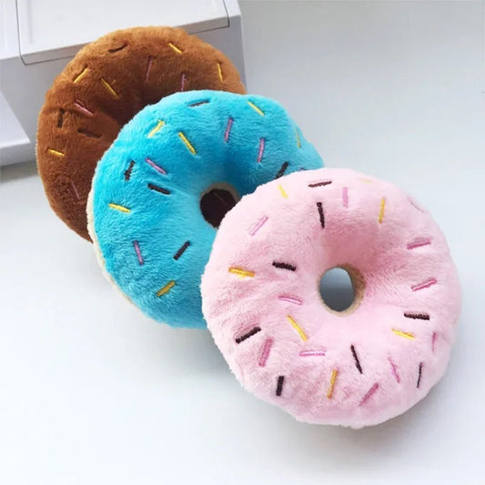 Soft Dog Donuts Plush Pet Dog Toys For Dogs Chew Toy Cute Puppy Squeaker Sound Toys Funny Puppy Small Medium Dog Interactive Toy - The Happy Pet Store